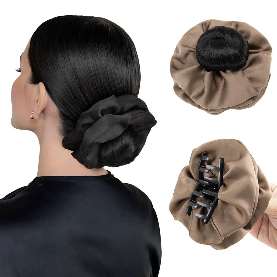 SARLA Small Sleek Claw Clip Hair Bun with Hair Scrunchies Hairpieces for Women Synthetic Elegant Updo Donut Chignon Ponytail Ease Use Black