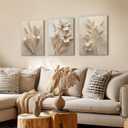 3 Pcs Floral Canvas Wall Art, Minimalist Cream Plant Pictures Wall Decor, Beige Botanical Canvas Prints, Spring Modern Farmhouse Paintings, Organic Artwork for Living Room Bedroom Bathroom 12x16 Inch