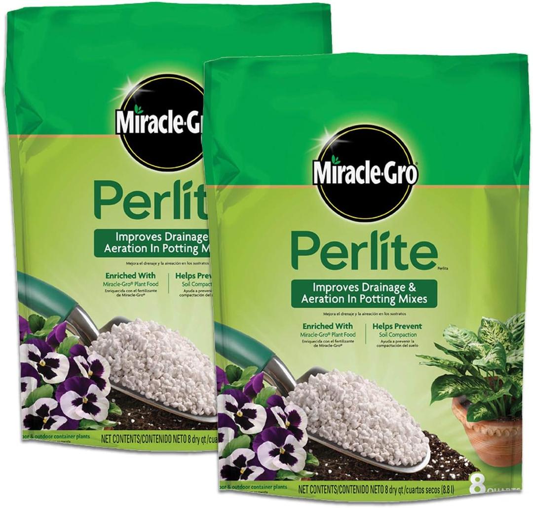 Miracle-Gro Perlite - Enriched with Plant Food, Improves Drainage and Aeration in Potting Soil Mixes, For Container Plants, 8 qt. (2-Pack) (EXP 01/04/27)