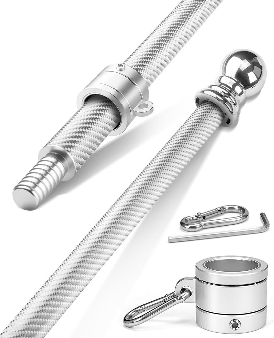 6FT Carbon Fiber Flag Pole for Outside House Silver Porch Flagpole, 1 Inch Diameter, Rustproof, 360 Rotating Flag Rings & Stainless Steel Carabiners Included, for All Weather