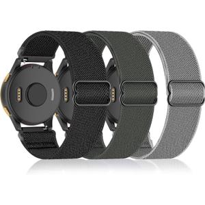 Bolesi 3 Pack Stretchy Nylon Watch Bands Compatible with Garmin Vivoactive 4/Venu 3/2/4 45mm/Forerunner 265/255,22mm Elastic Replacement Straps for Amazfit Balance 2/1/GTR 4/3 Pro/2 Women Men (Black/Dark Gray/Army Green)