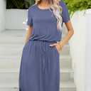 levaca Womens Summer Casual Dress Belly Drawstring Beach Coverup Short Sleeve 2025 Outfit Midi Sundress with Pockets (L)