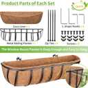 Legigo 4 Pack 24 Inch Window Boxes Railing Planter Box with Coconut Liner, Balcony Railing Planter Horse Trough Deck Window Planters, Metal Railing Hanging Flower Baskets for Outdoor Porch Fence Patio
