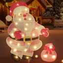 CiyvoLyeen Lighted Christmas Yard Decoration P-Ink Santa Outdoor Lawn Decoration Porch Decor 1.8FT Pre-lit Christmas Santa Decoration Xmas Light Up Holiday Warm LED Lights for Indoor Home Outside