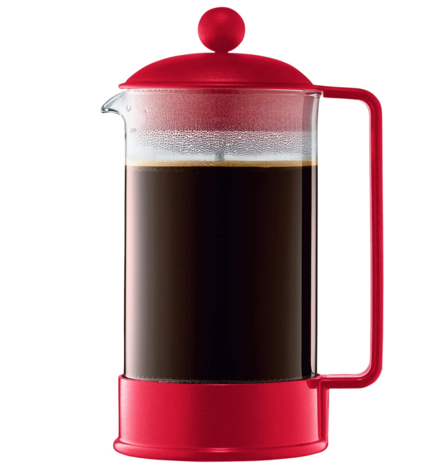 Bodum 34oz Brazil French Press Coffee Maker, HighHeat Borosilicate Glass, Red  Made in Portugal