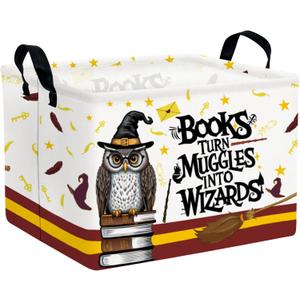 Kid Rectangle Magic Decor Basket Nursery Baby Gift Basket Feather Hat Book Broomstick Toy Storage Bin (Wand Owl)