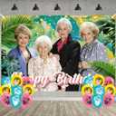 Cartoon Girl Birthday Party Decoration,Golden Women Party Photo Background 5 x 3 FT and 18 Pcs Balloon,Merch Party Backdrop Supplies