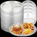 Umigy 100 Pcs 10 Inch 3 Compartments Divided Plastic Plates Bulk Colorful Disposable Heavy Duty Round Dinnerware for Party Valentine Wedding Birthday(Transparent)