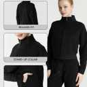 Women's Fleeced Performance Jacket - Full-Zip Stand-Up Collar, Warm Fleece for Winter Daily Wear (Black, XS)