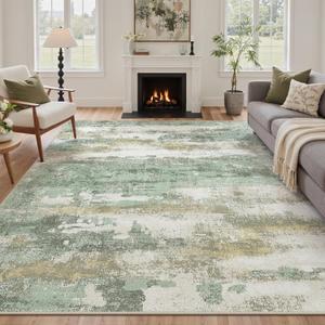 8x10 Green Abstract Area Rug, Washable Non-Slip for Bedroom