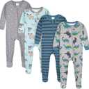 4-Pack Boys Safari Animals & Crab Snug Fit Footed Cotton Pajamas (3 Months, Dino and Arctic Animals)