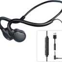 3.5mm Open Ear Headphones Wired headphones with Mic, 3.5mm+USB Connection, Air Conduction Wired Headset with Premium Sound Ultra-Light USB Headset Perfect for Phones Tablets PC Speakers -Black