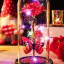 Mothers Day Rose Gifts for Mom Birthday Gift for Women Galaxy Glass Rose in Glass Dome Forever Eternal Crystal Roses with Butterfly Mother's Day Flower Gifts for Women Wife Grandma Daughter Sister Red
