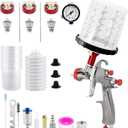 R500 LVLP Air Spray Gun with 650ml Mixing Cup& 10x Disposable Cups, 1.3/1.7/2.0mm Nozzles Paint Gun Sprayer, Automotive Paint Gun for House Painting, Car, Furniture, Fence, Varnish& Top Coat (Silver)