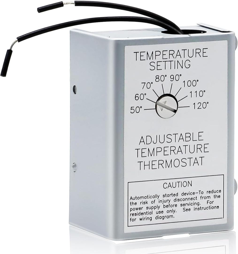 Attic Fan Temperature Controller - 120V Adjustable Thermostat Switch for Power Ventilators and Exhaust Fans, 10Amp 58033 Single Speed Precise Temperature Control, Upgrade Ventilation System