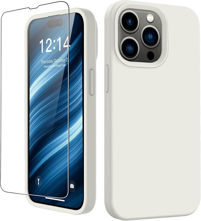 FUNMIKO Compatible with iPhone 15 Pro Case with Screen Protector,Upgraded Liquid Silky Soft Silicone Cover,Fashionably Designed for Women and Girls,Protective Phone Case 6.1",
Vintage White
