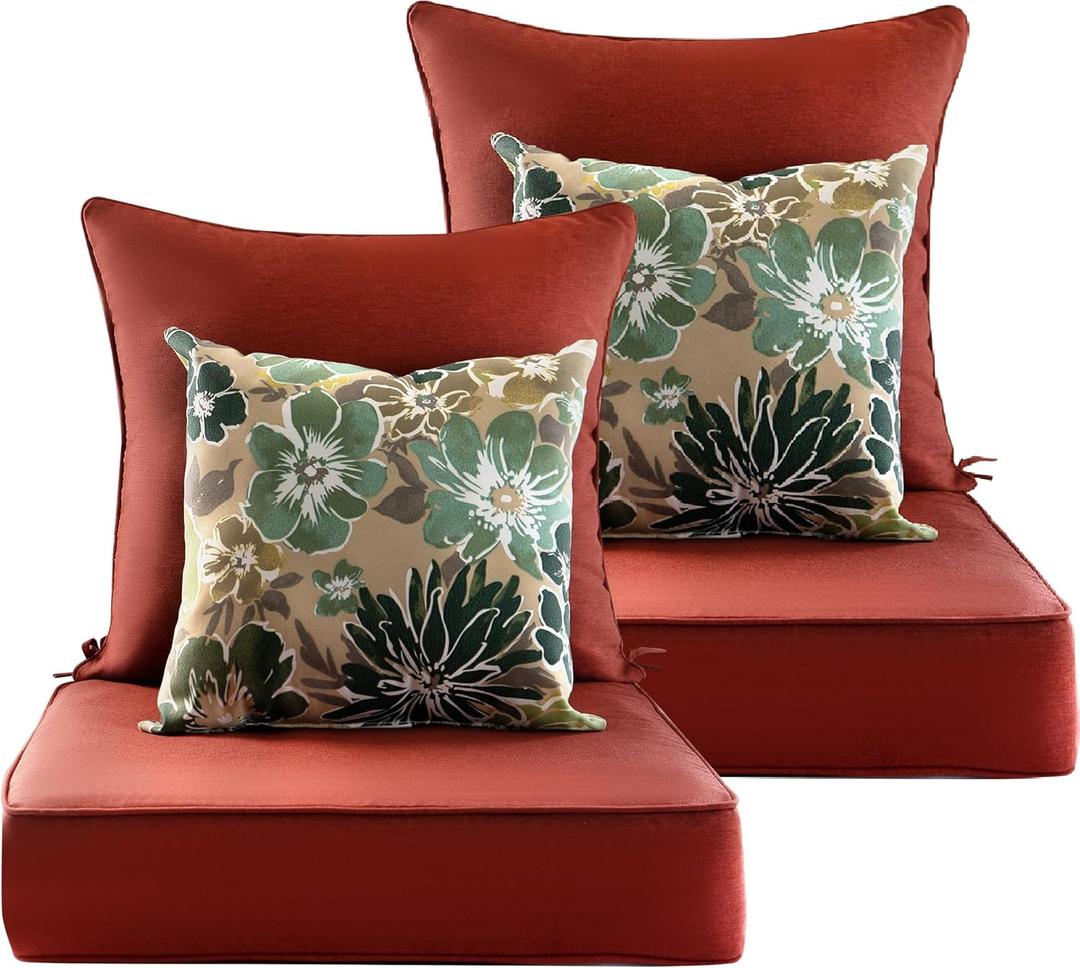 24x24 Outdoor Cushions,Outdoor Deep Seat Cushion Set,Olefin Fabric Patio Furniture Cushions,Deep Seat Bottom and Back Cushion for Chair,Sofa, and Couch,Ruby Red (Set of 2 Seats,2 Backs,2 Pillows) (24''x24''with Pillows)