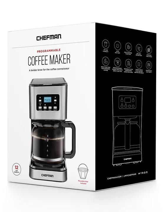 Chefman 12-Cup Programmable Coffee Maker w/ Digital Display, Auto Shut Off - Stainless Steel