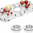 26" x 14" Stainless Steel Sink Protector with 2 Kitchen Sink Strainers, Extra Rectangular Sink Grid for Kitchen Sink Bottom Heavy Duty Rust-Resistant Drainage Rack Scratch Protection Center Drain