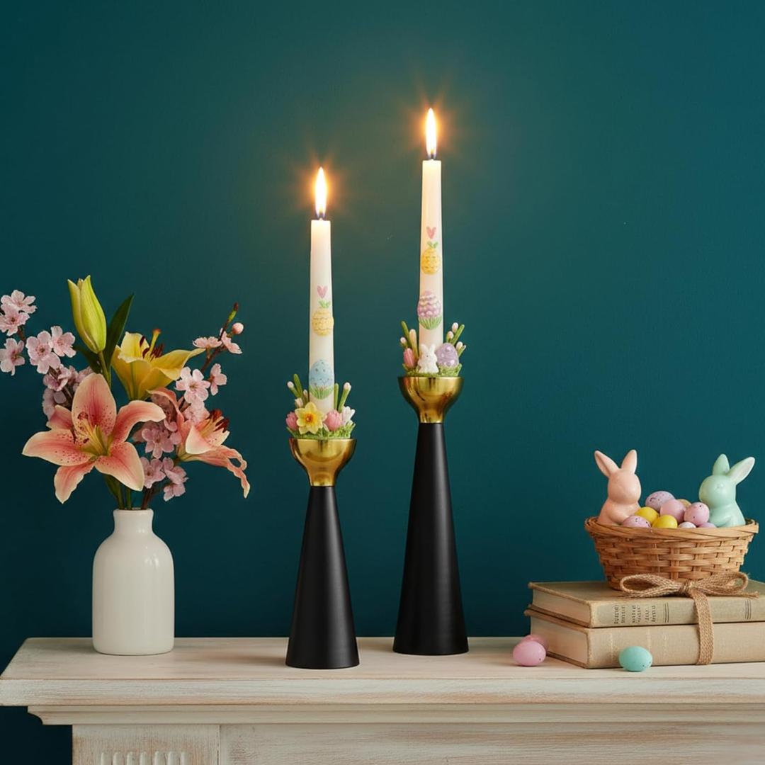 Rely+ Black & Gold Taper Candle Holders Set of 2  Modern Metal Candlestick Holders for Dining Table Centerpiece, Home Dcor, Wedding & Party Decorations