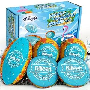 Billeeit 5Pcs Water Skipping Balls for Pool Play, Tropical Yellow Splash Water Bouncing Balls with Portable Mesh Bag, Fun Beach Toys & Games for Kids 3+ 4-8-12 and Adults