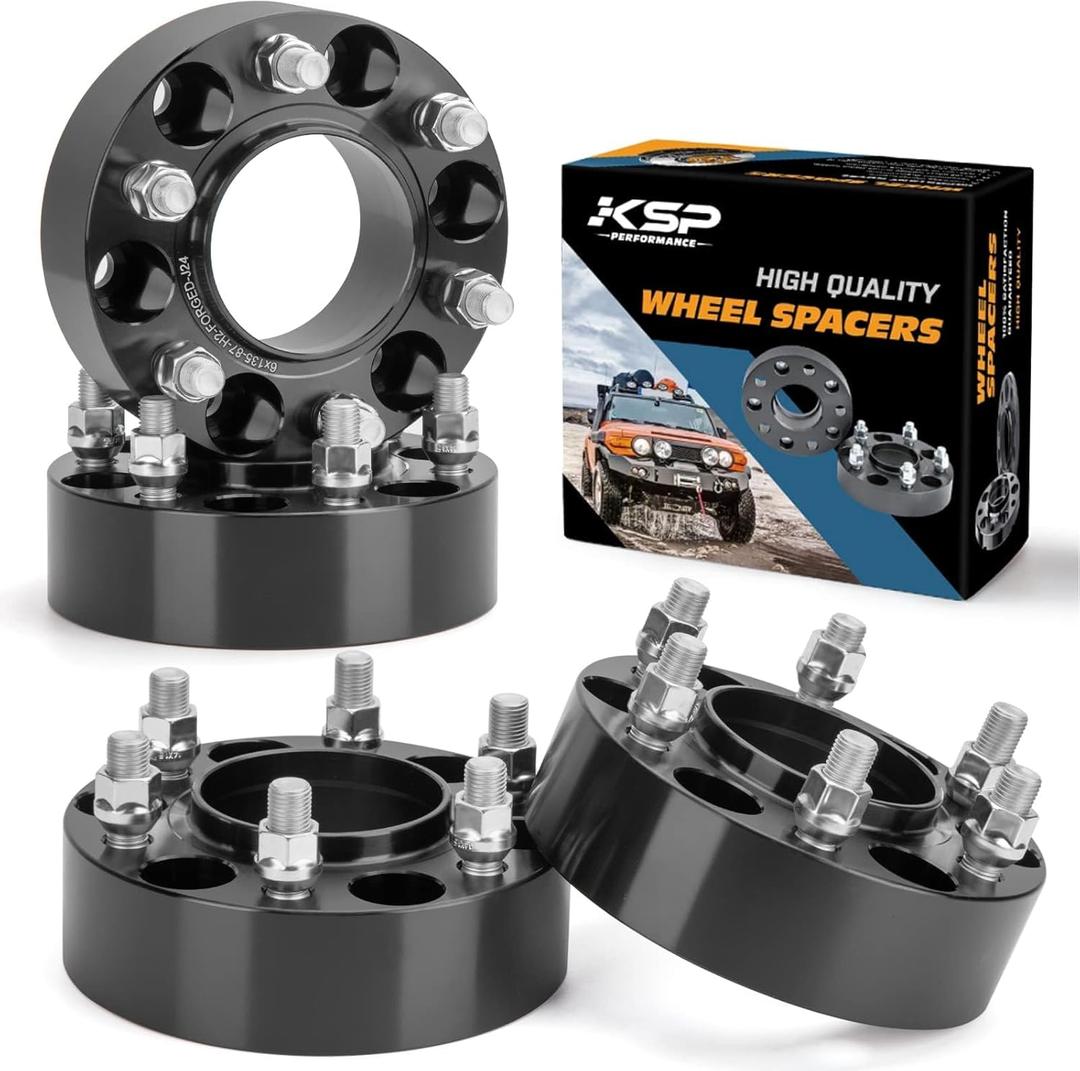 KSP 2inch Wheel Spacers for F150 Expedition Navigator 2015-2025, 6x135 Spacers with Hub Lip Compatible With Lincoln, 50.8mm Forged Spacer with M14x1.5 Stud 87.1mm Center Bore for 6 lug Truck Rim (Black)