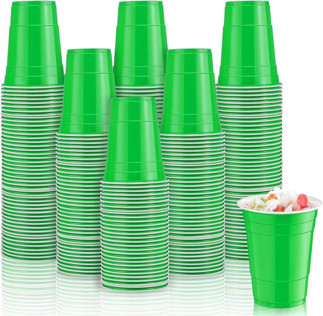 Lounsweer 100 Pack 16 Ounce Plastic Party Cups Heavy Duty Drinking Water Cups for Valentine Carnival St. Patrick's Day Holiday Festival Wedding Birthday Party Supplies(Green)