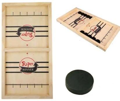 Super Winner Sling Puck Game - Fast Action Super Foosball Table Desktop Battle Slingshot Wooden Air Hockey Board Game, Fun for Family Game Night or Friends Party (Large)