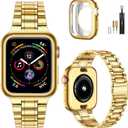 MioHHR Solid Stainless Steel Band Compatible with Apple Watch 46mm (Series 10), Metal Strap with Soft TPU Case for iWatch Series 10 46mm Women and Men, Gold (46 mm (Series 10))