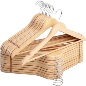 StorageWorks Wooden Hangers 20 Pack, Wood Coat Hangers for Closet, Heavy Duty Clothes Hangers for Suits, Shirts, Pants, Jackets, Natural Wood Color