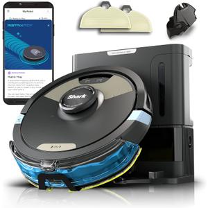 Shark Matrix Plus | 2-in-1 Robot Vacuum & Mop for Carpets & Hard Floors | Sonic Mopping & Powerful Suction for Pet Hair | Self-Empty Base | 60-Day Capacity | HEPA | LiDAR Nav | Black/Gold | AV2610WA