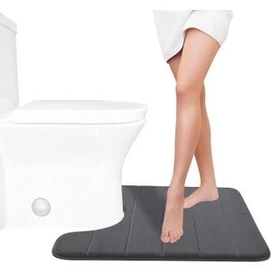 Yimobra Memory Foam Toilet Bath Mat U-Shaped, 24 X 20 Inches,Soft and Comfortable, Super Water Absorption, Non-Slip, Machine Wash and Easier to Dry for Bathroom Commode Contour Rug, Dark Gray