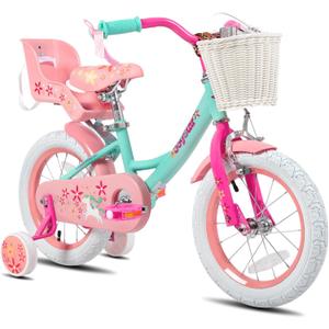 JOYSTAR Unicorn Kids Bike for Girls Ages 2-9 Years Old, 12 14 16 18 Inch Kids Bike with Training Wheels, Doll Seat, Streamers and Basket, Toddler Girls Bike, Multiple Colors (Green)