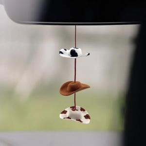 Cowboy Hat Car Charm for Rear View Mirror,Western Cowboy Accessories for Women, Cute Cow Print Ornament for Country Women Gifts, Truck Decor, Universal Auto Interior Accessories (3 Cowboy Hats)