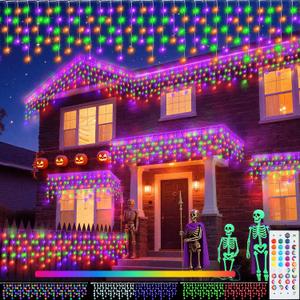 Pooqla Color Changing Icicle Lights with Remote, 35 Colors Christmas Icicle Lights, 300 LED 48FT RGB Waterproof Hanging String Lights for Roof Window Home Party Thanksgiving Halloween Outdoor Decor