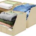 VIVIDECOR Trapezoid Storage Bins  3-Pack Closet Shelf Organizer & Baskets, Open Front Bin for Shelves, Foldable Fabric Basket for Clothes, Cube Storage Bins, Towel, Clothing Shelf (Beige, 3 Pack)