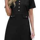 GRECERELLE Women's Black Summer Short Sleeve Button Crew Neck Elegant Business Work Bodycon Mini Short Dresses, XX-Large