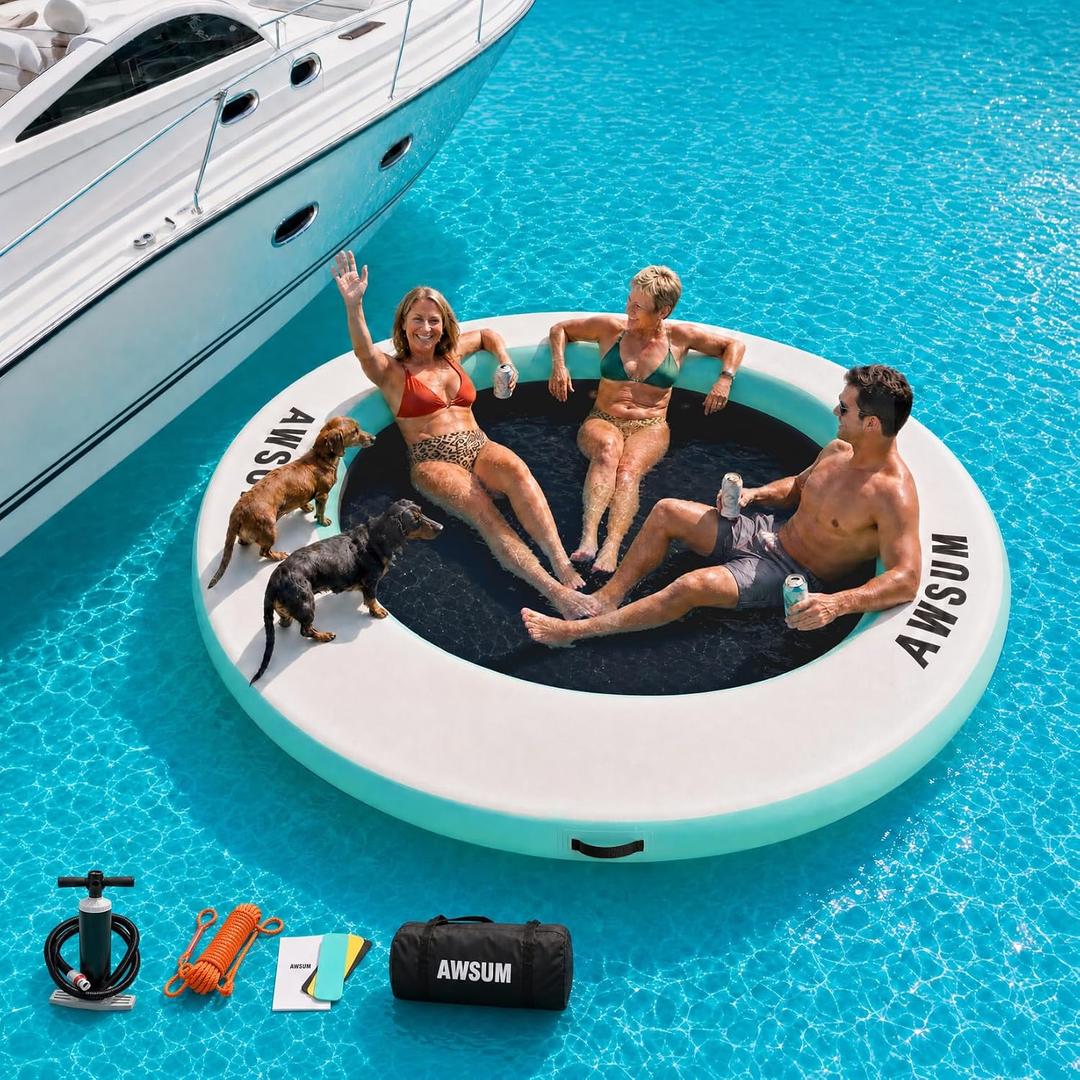 AWSUM Water Hammock, Inflatable Round Floating Ring with Breathable Mesh Heavy-Duty Circle Float for Adults Pool Lake River Beach Relaxation Island Platform Dock