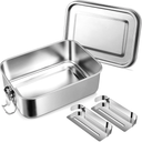 Leonyo 28oz Bento Box, 18/10 Stainless Steel Bento Lunch Box with 2 Dividers, 850ml Small Leak-Proof Food Snack Containers for Sandwich, Dishwasher Safe, Oven Safe Except for Lid