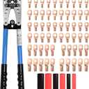 Sanuke Battery Cable Lug Crimping Tool for AWG10-1/0, Wire Crimper with 60pcs Copper Lug Ring Terminal Connectors, 60pcs Heat Shrink Tubing, Electrical Wire Crimping Tool