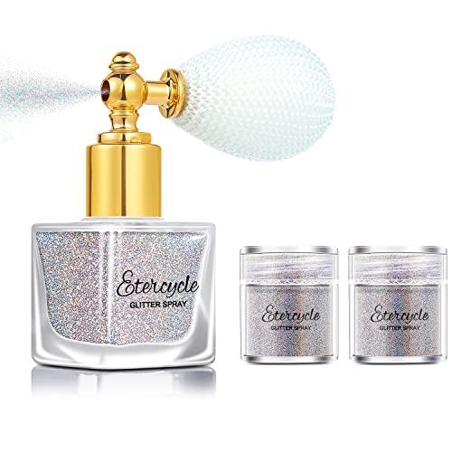 Etercycle Silver Body Glitter Spray, Shimmering Spray Powder Sparkle Powder, Cosmetic Shimmer Makeup Glitter for Hair and Body Face Clothes Nail Art Craft Design Easter Christmas Halloween Crafts Pack of 3