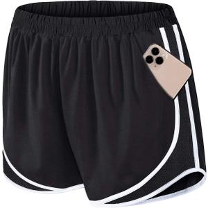 Fulbelle Running Shorts with Pockets Women Double Layer Athletic Workout Gym Shorts (XX-Large, Black)