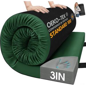 CYMULA Memory Foam Camping Mattress Pad,Sleeping Pad for Camping,Non-Slip Bottom Floor Car Mattress Bed with Retaining Portable Roll up Mattress Pad Mat for Travel Truck Guest Bed Tent, DARK GREEN, Cot:72*24*3