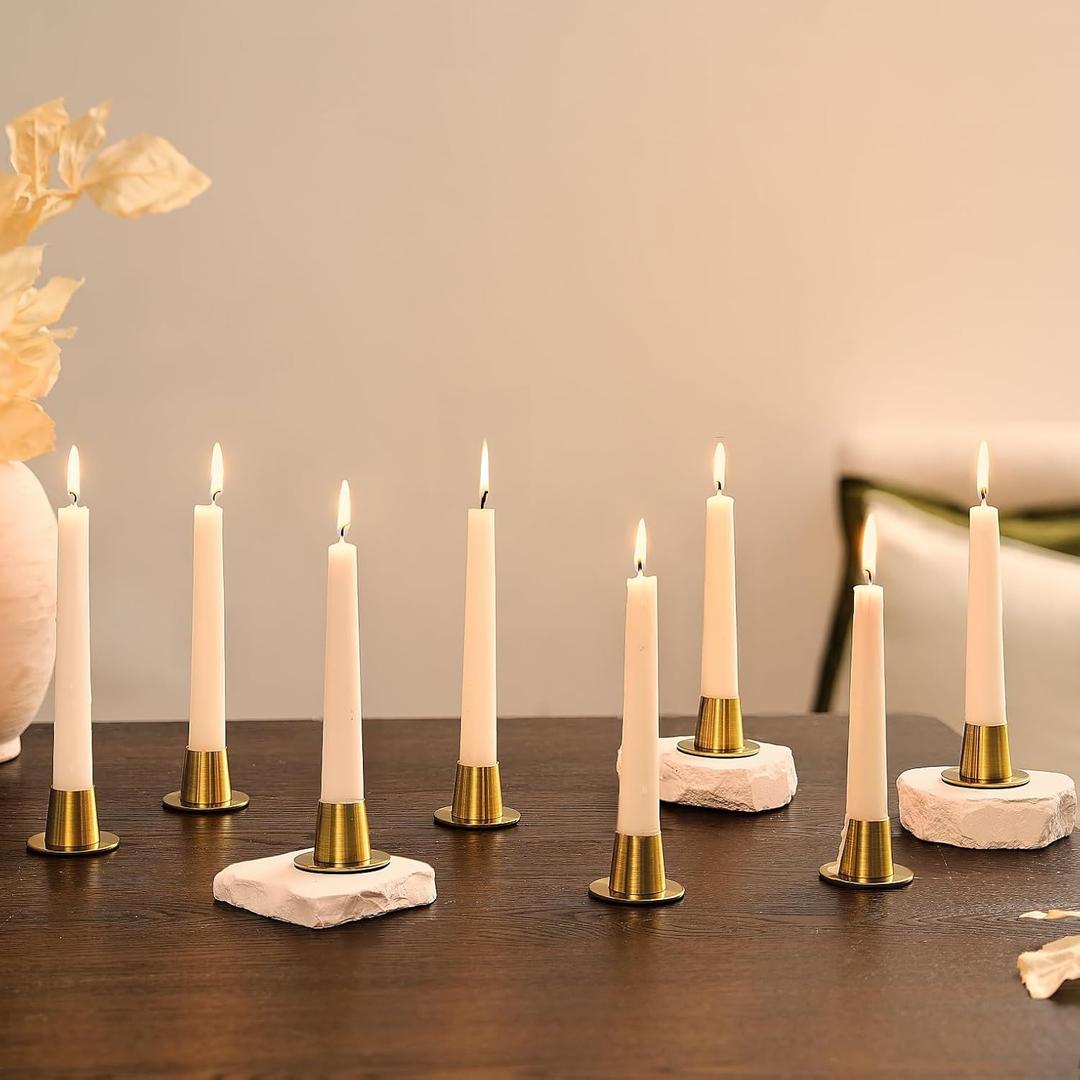 NUPTIO Taper Candle Holders Gold: Set of 8 Brass Candlestick Holder - Bulk Vintage Short Iron Candlestick Candle Holders for Fall Thanksgiving Christmas Table Decor