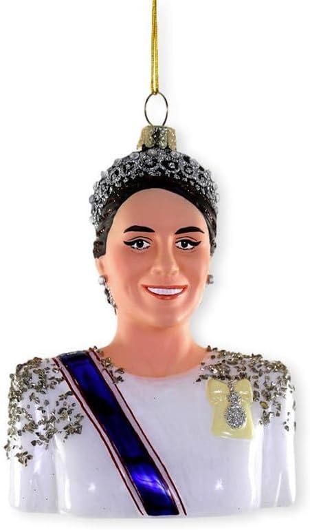 The Bridge Collection 10.25" Princess Kate Middleton Glass Hanging Christmas Ornament- Royal Family - Royalty Ornament of Prince William's Wife- Bust of The Princess of Wales
