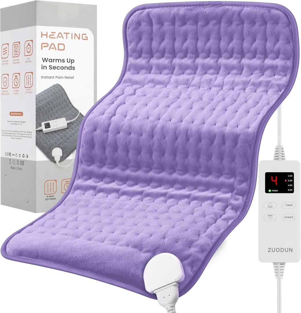 Heating Pad for Women Cramps and Back Pain Relief, Electric Heat Pad with 6 Heat Settings, Moist/Dry Heat, Auto Shut-Off, Soft & Washable, Ideal Gift for Mom, Wife, Daughter (12.1 x 24.1 Inch, Purple)