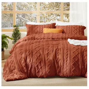Bedsure Tufted Boho Comforter Set Full Size - Terracotta Boho Bed Set, GentleSoft™ 3 Pieces Farmhouse-Style Embroidery Bedding, Gifts for Woman, Soft Jacquard Full Comforter for All Seasons