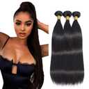 Human Hair Bundles Straight Human Hair Bundles #1B Straight Bundle 14 16 18 inch Unprocessed Brazilian Natural Black Color #1B Bundle 150g