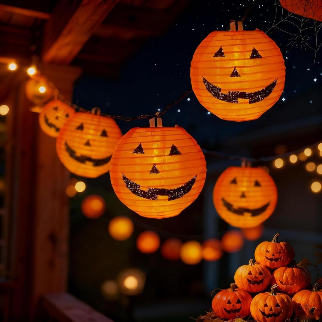 Abeja Halloween Pumpkin Lantern String Lights, 8.5Ft Jack O Lanterns Pumpkin String Lights with10 Orange Pumpkin Lanterns, Outdoor Holiday Lantern Lights for Halloween Party Patio Indoor Outdoor