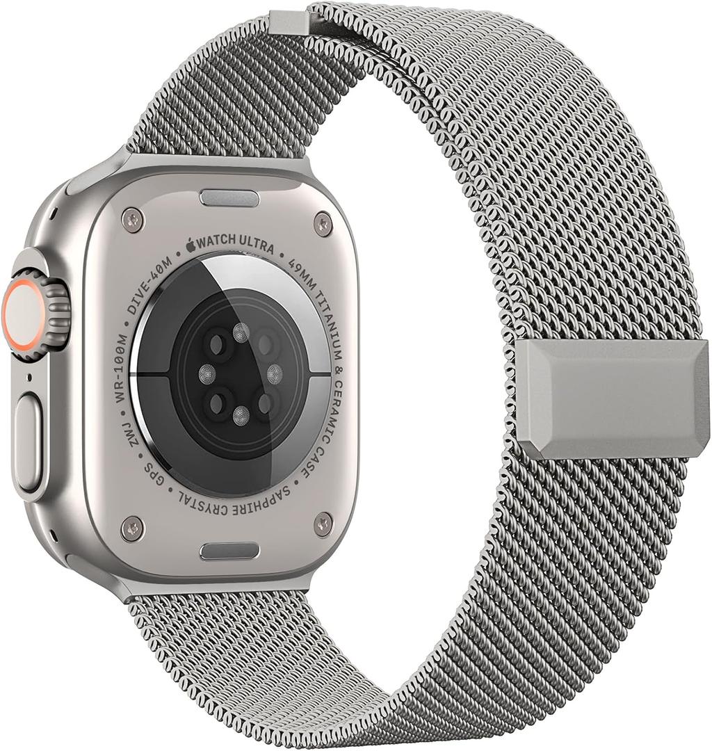 EPULY Compatible with Apple Watch Band 44mm 45mm 46mm Series 10 11 49mm, Stainless Steel Mesh Loop Magnetic Clasp Bands for iWatch Series 9 8 7 6 5 4 Ultra SE3 2 Women Men - 49/46/45/44mm Titanium